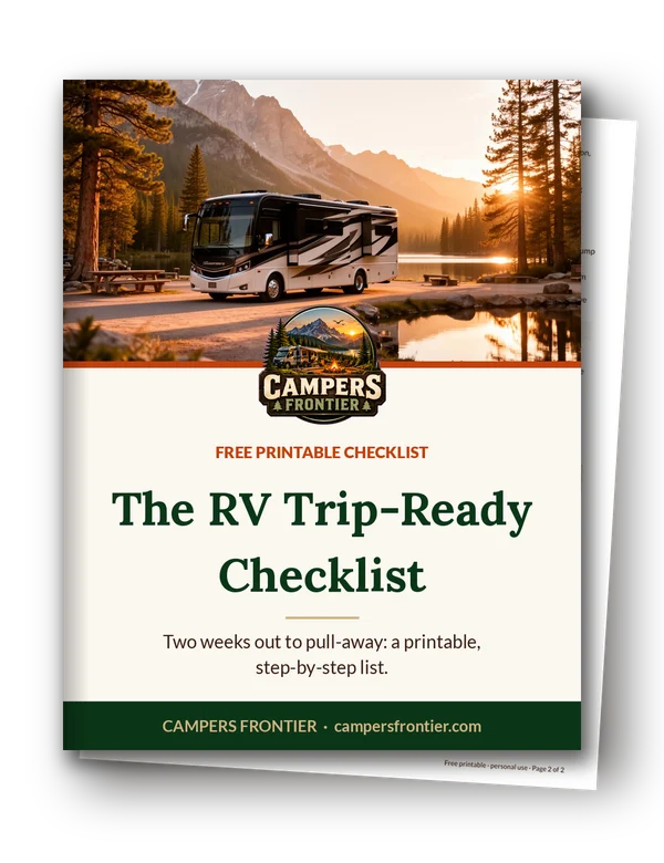 The RV Trip-Ready Checklist, a free 2-page printable from Campers Frontier